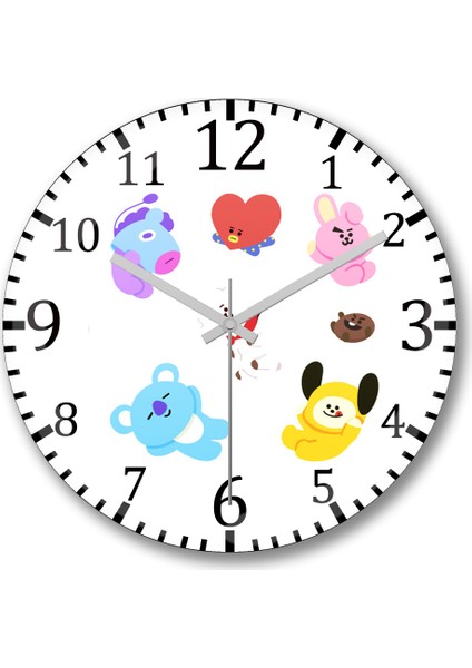 Bts BT21 Duvar Saati Bombeli Gerçek Cam