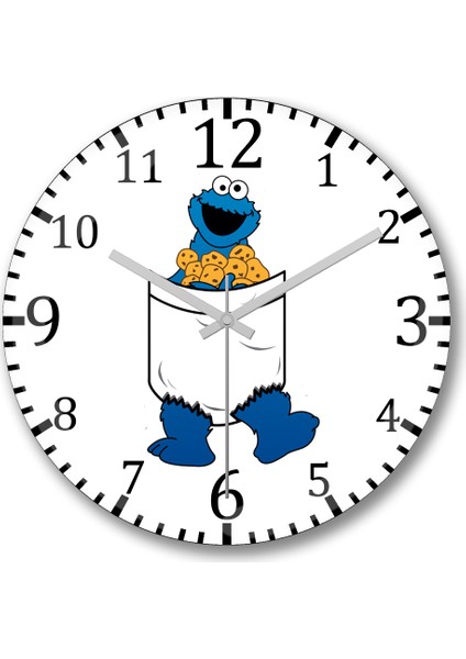 Cookie Monster Kurabiye Canavarı Duvar Saati Bombeli Gerçek Cam
