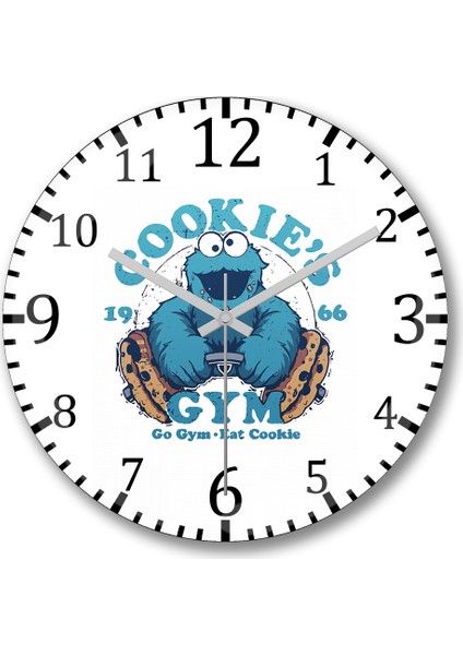 Cookie's Gym 1966 Kurabiye Canavarı Duvar Saati Bombeli Gerçek Cam