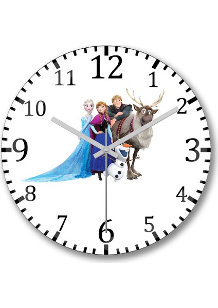 Elsa Kristoff Anna Olaf Film Frozen Duvar Saati Bombeli Gerçek Cam