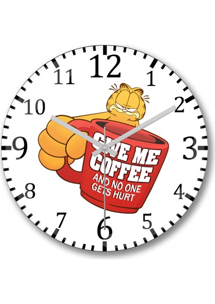 Garfield Give Me Coffe Garfield Bana Kahve Ver Duvar Saati Bombeli Gerçek Cam