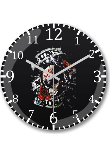 Guns N Roses Guns Roses Estampa Duvar Saati Bombeli Gerçek Cam