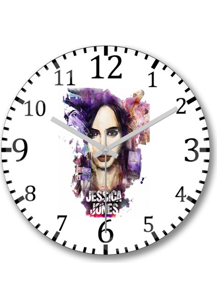 Jessica Jones Marvel Duvar Saati Bombeli Gerçek Cam