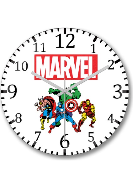 Marvel Avengers Duvar Saati Bombeli Gerçek Cam