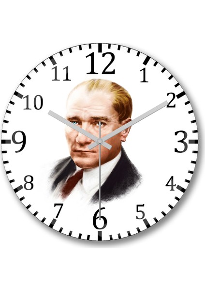 Mustafa Kemal Atatürk Duvar Saati Bombeli Gerçek Cam