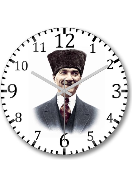 Mustafa Kemal Atatürk Duvar Saati Bombeli Gerçek Cam