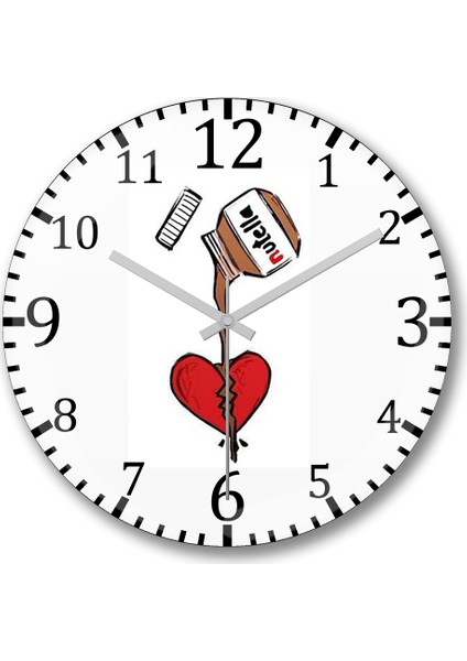 Nutella & Kalp Duvar Saati Bombeli Gerçek Cam