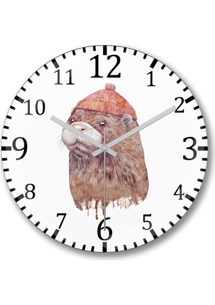 Otter Su Samuru Grafik Duvar Saati Bombeli Gerçek Cam