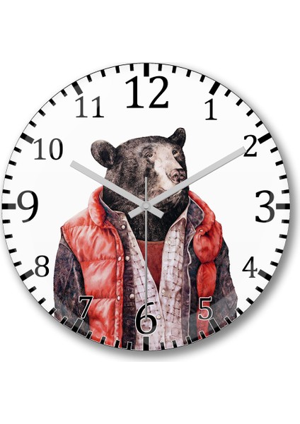 Retgo Klasik Ayı Duvar Saati Bombeli Gerçek Cam