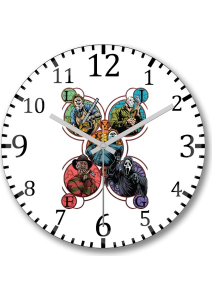 Slashers Halloween Monsters Duvar Saati Bombeli Gerçek Cam