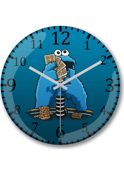 Susam Sokağı Kurabiye Canavarı Poker Duvar Saati Bombeli Gerçek Cam