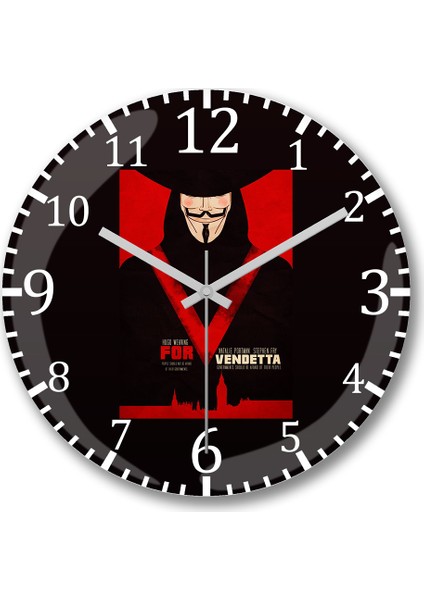 V For Vendetta Duvar Saati Bombeli Gerçek Cam