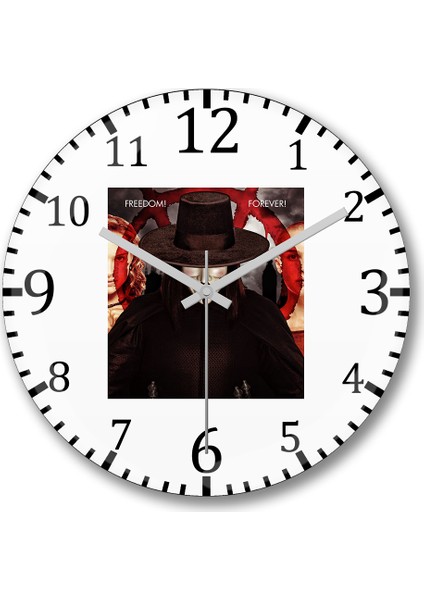 V For Vendetta Freedom Forever Duvar Saati Bombeli Gerçek Cam