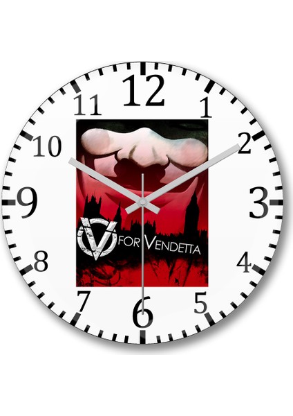 V For Vendetta Freedom Mask Duvar Saati Bombeli Gerçek Cam