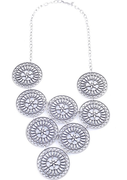 Kadın Antik Gümüş Kaplama Dairesel Motif Kolye fiyatları