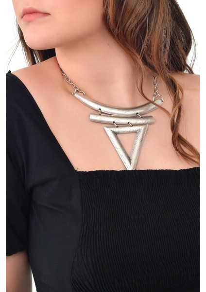 Kadın Antik Gümüş Kaplama Geometrik Kolye