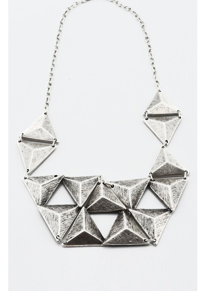 Kadın Antik Gümüş Kaplama Geometrik Kolye