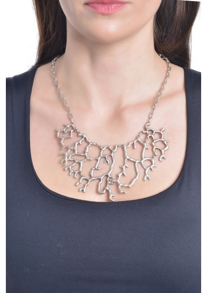 Kadın Antik Gümüş Kaplama Ağaç Kolye