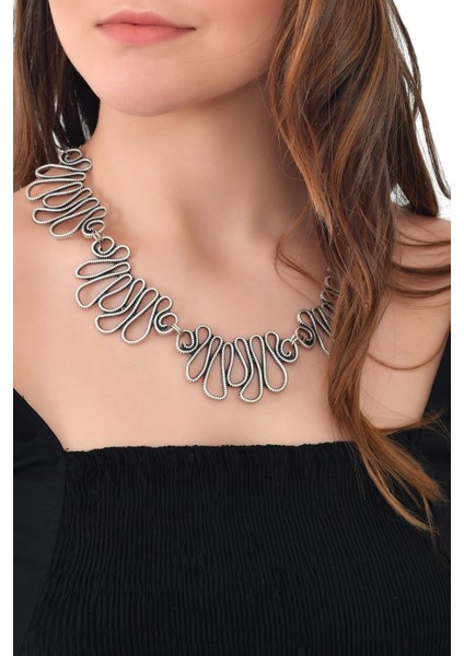 Kadın Antik Gümüş Kaplama Dalgalar Kolye