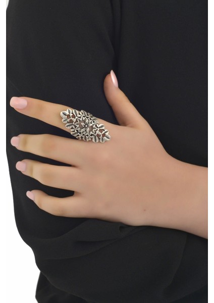 Kadın Antik Gümüş Kaplama Çiçek Yüzük