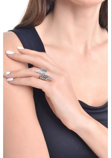 Kadın Antik Gümüş Kaplama Melek Kanadı Yüzük