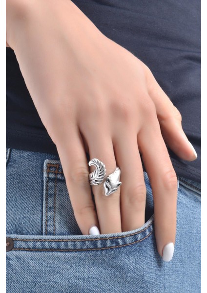 Kadın Antik Gümüş Kaplama Su Samuru Yüzük