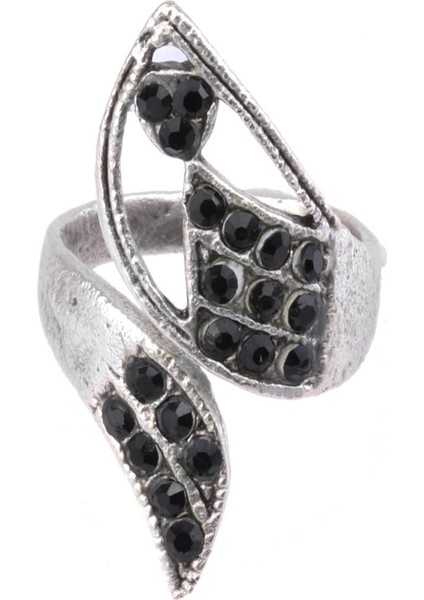 Kadın Antik Gümüş Kaplama Siyah Zirkon Taşlı Bohem Yüzük modelleri