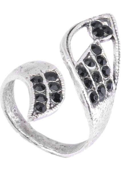 Kadın Antik Gümüş Kaplama Siyah Zirkon Taşlı Bohem Yüzük fırsatları