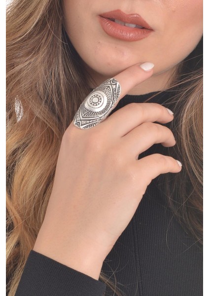 Kadın Antik Gümüş Kaplama Bohem Yüzük