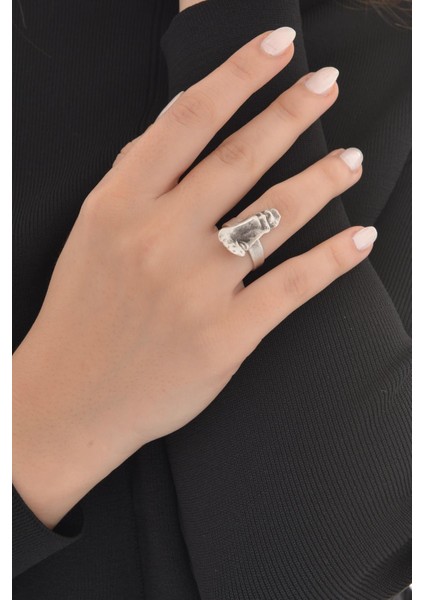 Kadın Antik Gümüş Kaplama Yüz Formlu Yüzük