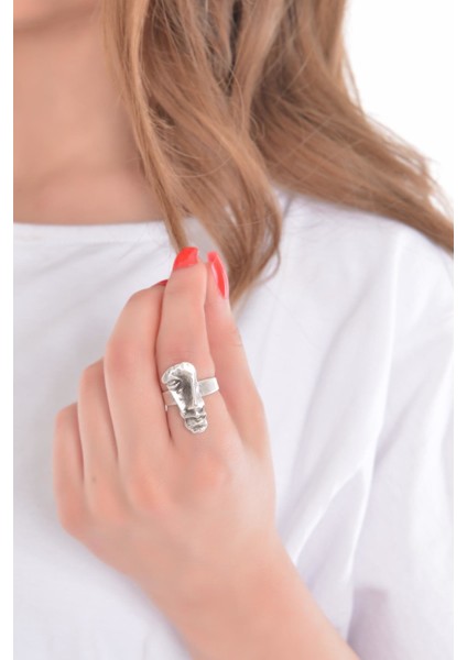 Kadın Antik Gümüş Kaplama Yüz Formlu Yüzük fiyatları