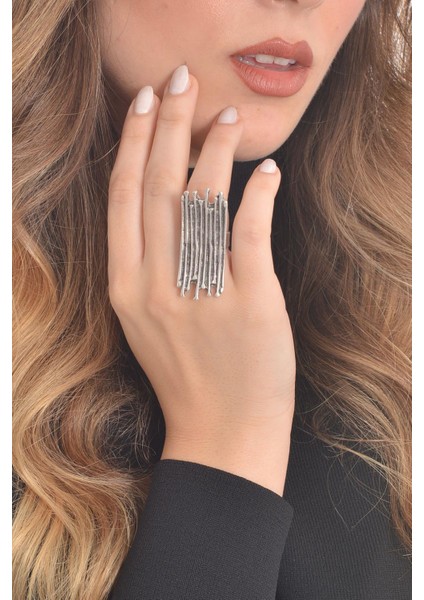 Kadın Antik Gümüş Kaplama Bohem Yüzük