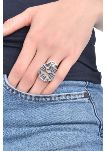 Kadın Antik Gümüş Kaplama Hediye Yüzük