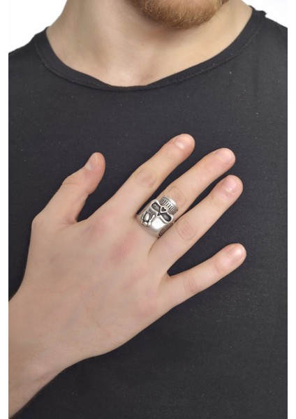 Erkek Antik Gümüş Kaplama Gotık Kurukafa Yüzük
