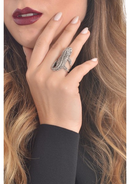 Kadın Antik Gümüş Kaplama Kurbağa Formlu Yüzük