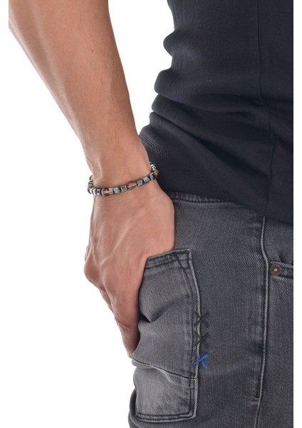 Erkek Kahverengi Kuvars Doğaltaş Bileklik