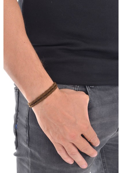 Erkek Kahverengi Örgü Dokulu Paracord Dolama Bileklik