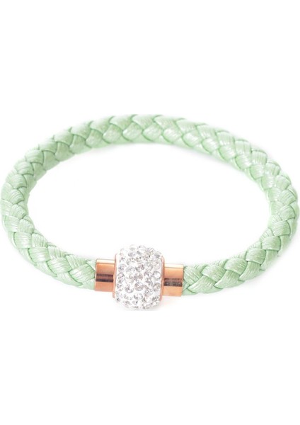 Kadın Swarovski Taşlı Çelik Kapama Örgü Dokulu Su Yeşili Renk Bileklik fiyatları