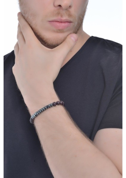 Erkek Lal Granat&hematit Doğaltaş Bileklik