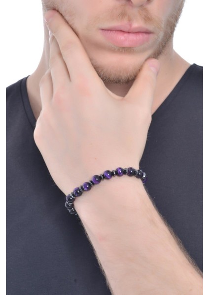 Erkek Dumanlı Mor Kaplangözü Doğaltaş Bileklik