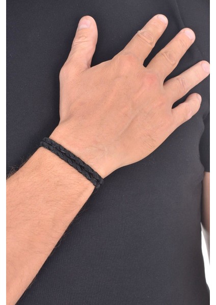 Erkek Siyah Renk Örgü Dokulu Paracord Dolama Bileklik fiyatları