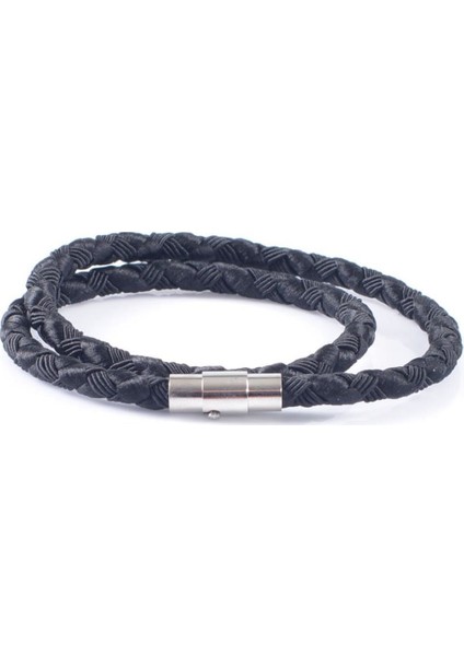 Erkek Siyah Renk Örgü Dokulu Paracord Dolama Bileklik modelleri