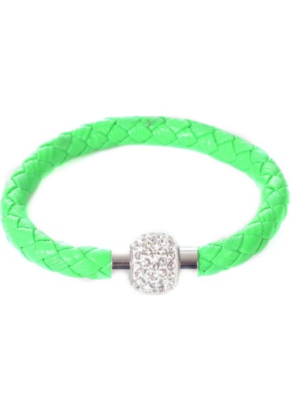 Kadın Swarovski Taşlı Çelik Kapama Örgü Dokulu Neon Yeşil Renk Bileklik fiyatları