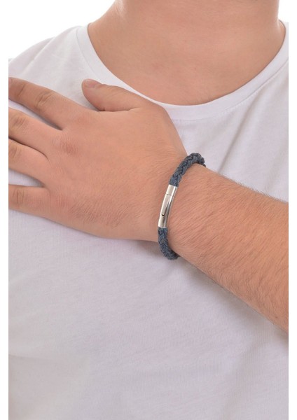 Erkek Koyu Mavi Örgü Deri Bileklik fiyatları