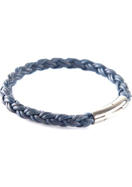 Erkek Koyu Mavi Örgü Deri Bileklik modelleri