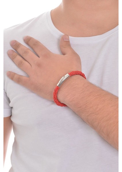 Erkek Kırmızı Örgü Deri Bileklik fiyatları
