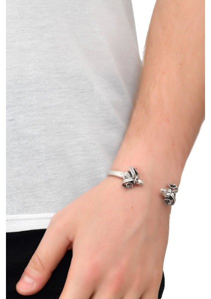 Erkek Antik Gümüş Kaplama Koçbaşı Bileklik