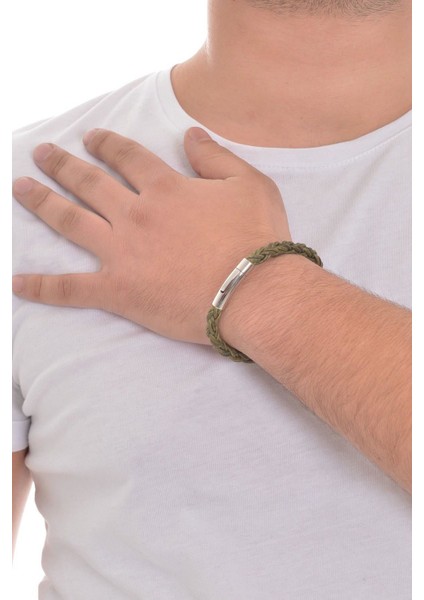 Erkek Yeşil Örgü Deri Bileklik fiyatları