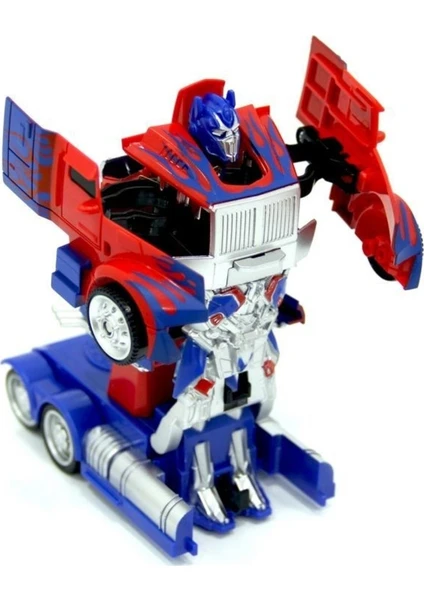 Optimus Prime Tek Düğmeyle Robota Dönüşebilen Çek Bırak Araba 15 cm