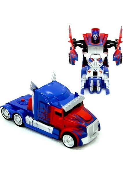 Optimus Prime Tek Düğmeyle Robota Dönüşebilen Çek Bırak Araba 15 cm